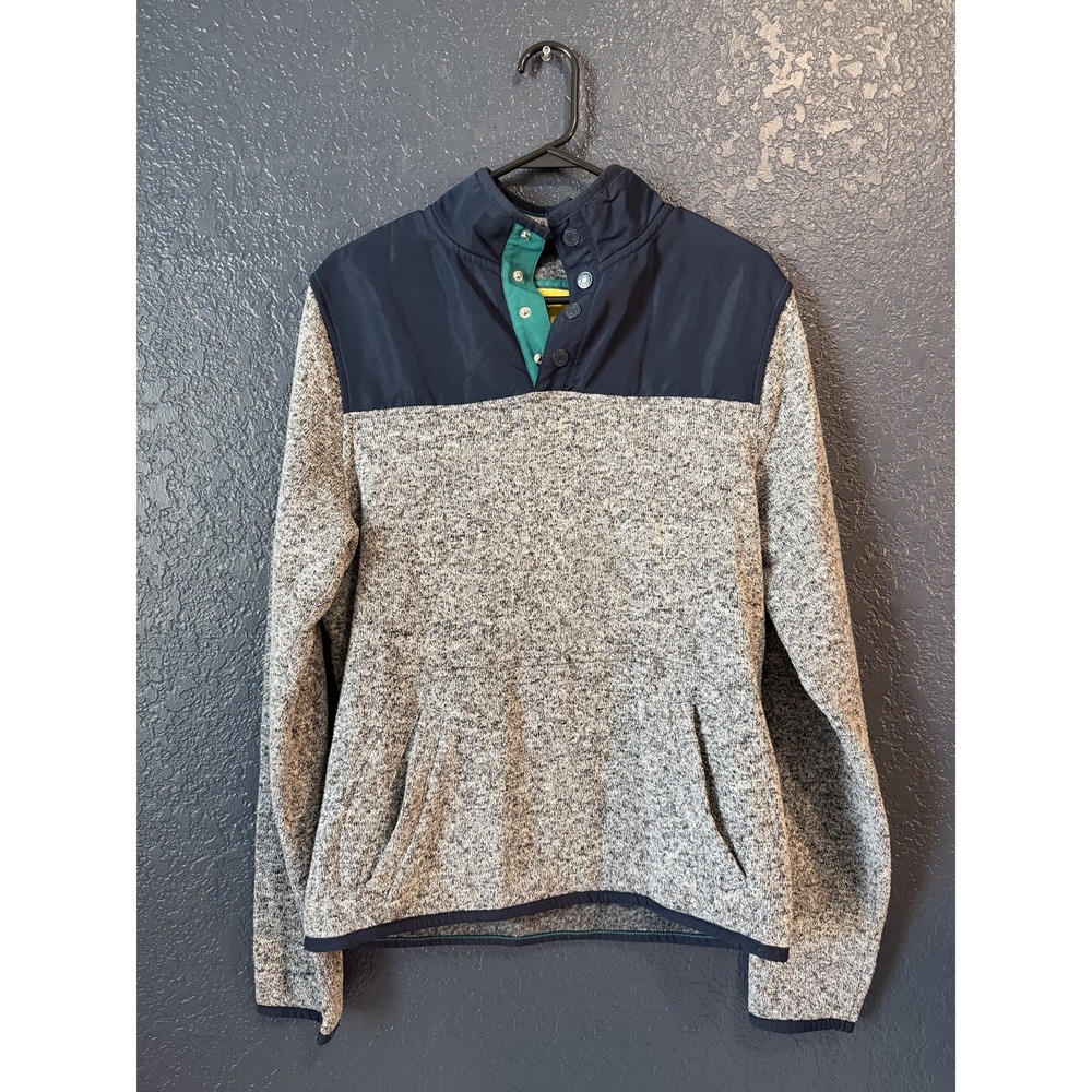 Prince & Fox Fleece Pullover‎ Small Gray Navy Blue Quarter Snap Mock Neck